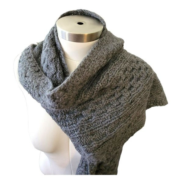 Lands' End Cable Knit Scarf Alpaca Wool and Acrylic Pewter Grey DH515 - Picture 4 of 6